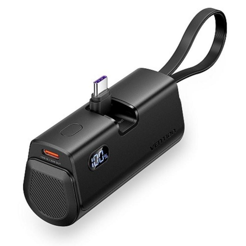 VENTION LED Display 4800mAh Power Bank (USB-C + Lightning + USB-C) 22.5W Black Foldable USB-C Type (FHQB0) (VENFHQB0)