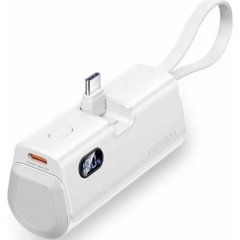 VENTION LED Display 4800mAh Power Bank (USB-C + Lightning + USB-C) 22.5W White Foldable USB-C Type (FHQW0) (VENFHQW0)