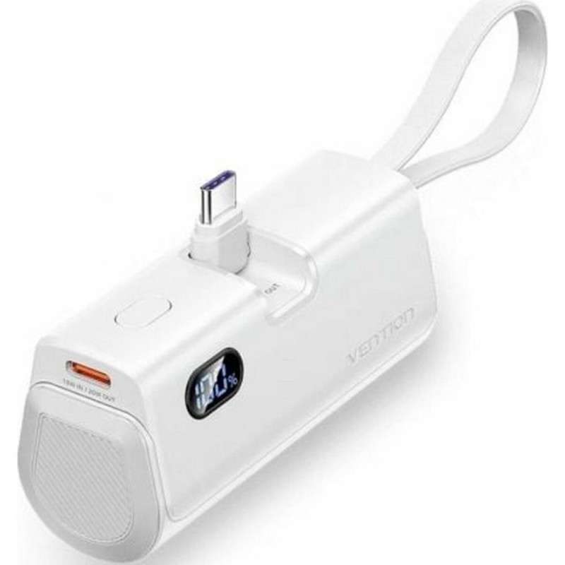 VENTION LED Display 4800mAh Power Bank (USB-C + Lightning + USB-C) 22.5W White Foldable USB-C Type (FHQW0) (VENFHQW0)