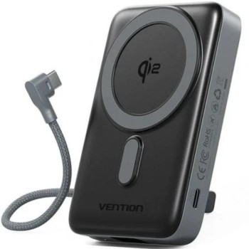 VENTION 10000mAh Magnetic Wireless Power Bank (USB-C + USB-C/USB-C/Wireless) 35W Gray LED Display Type (FKHH0) (VENFKHH0)