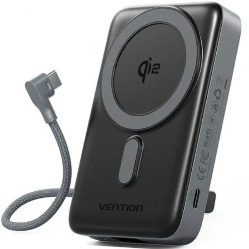 VENTION 10000mAh Magnetic Wireless Power Bank (USB-C + USB-C/USB-C/Wireless) 35W Gray LED Display Type (FKHH0) (VENFKHH0)