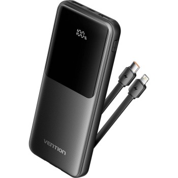 VENTION 20000mAh Power Bank (USB-C + USB-A) with Built-in Cable 22.5W Black LED Display Type (XGYB0-40-TY) (VENXGYB0-40-TY)
