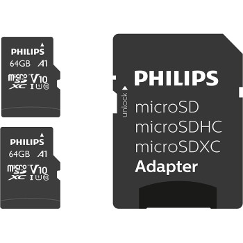 PHILIPS MicroSDXC Card 64GB Class 10 UHS-I U1 2-Pack with Adapter (FM64MP45D/00) (PHIFM64MP45D-00)