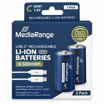 MEDIARANGE Rechargeable USB-C Li-Ion Batteries C Baby 1.5V 3000mAh (2-Pack) (MRBAT168) (MRBAT168)