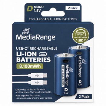 MEDIARANGE Rechargeable USB-C Li-Ion Batteries D Mono 1.5V 5400mAh (2-Pack) (MRBAT169) (MRBAT169)