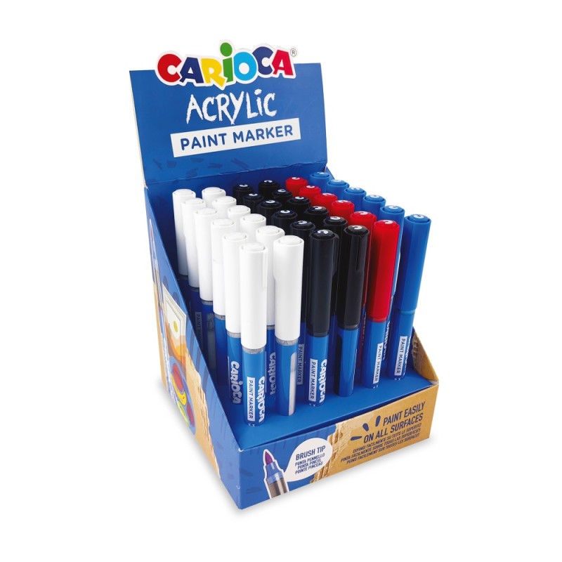 ΜΑΡΚΑΔΟΡΟΙ ΑΚΡΥΛΙΚΟΙ CARIOCA (brush tip) stand 36τεμ. Βασικά χρώματα