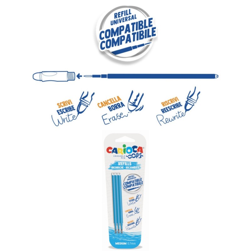 ΑΝΤΑΛ/ΚΑ ΣΤΥΛΟΥ CARIOCA ERASABLE OOPS ΜΑΥΡΟ (μπλίστερ 3τεμ.)