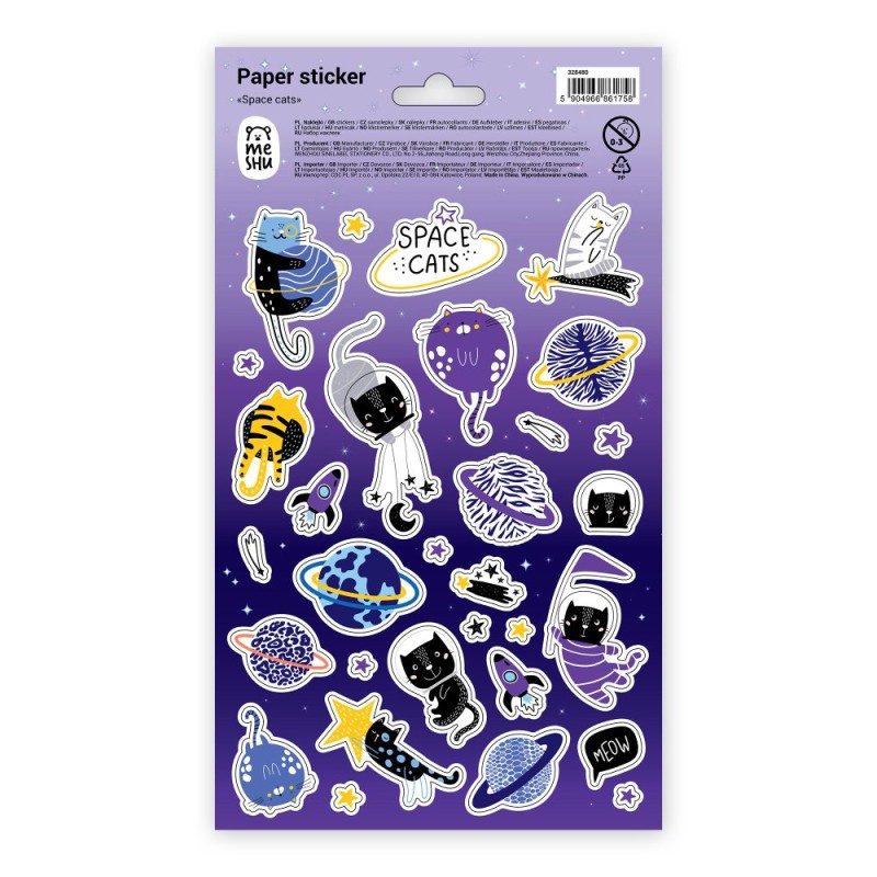 ΑΥΤΟΚΟΛΛΗΤΑ MESHU SPACE CATS (πακέτο 10 καρτέλες12χ21)