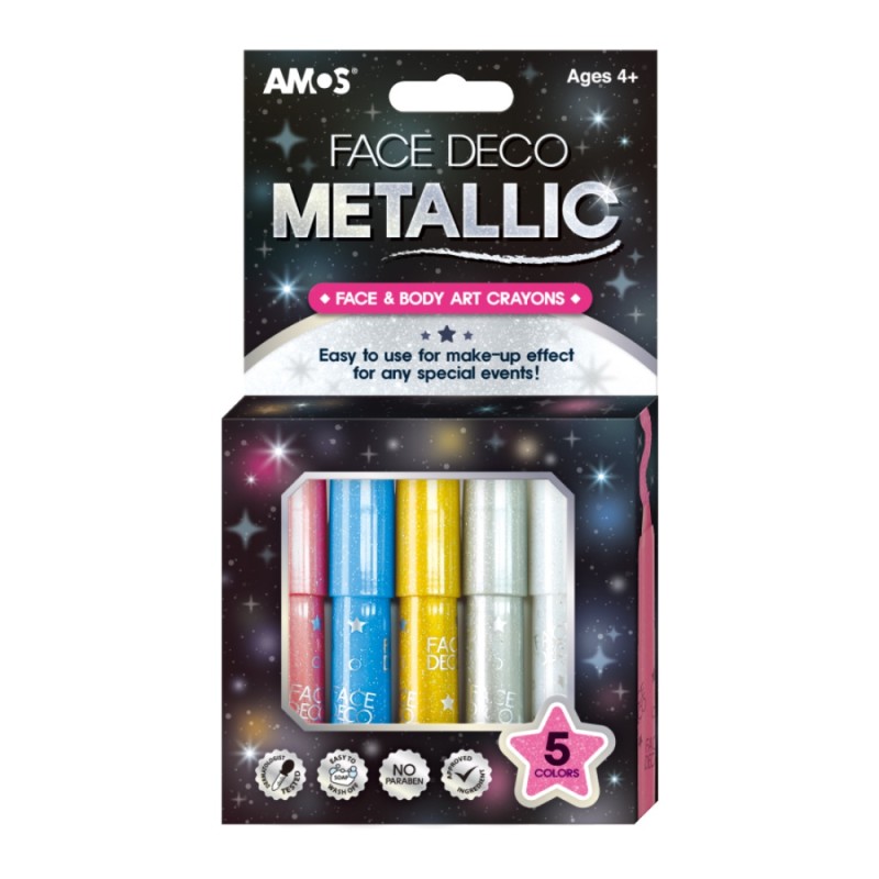 ΚΡΑΓΙΟΝ ΜΑΚΙΓΙΑΖ ΠΡΟΣΩΠΟΥ AMOS FACE DECO METALIC ΣΕΤ 5 ΧΡΩΜ.