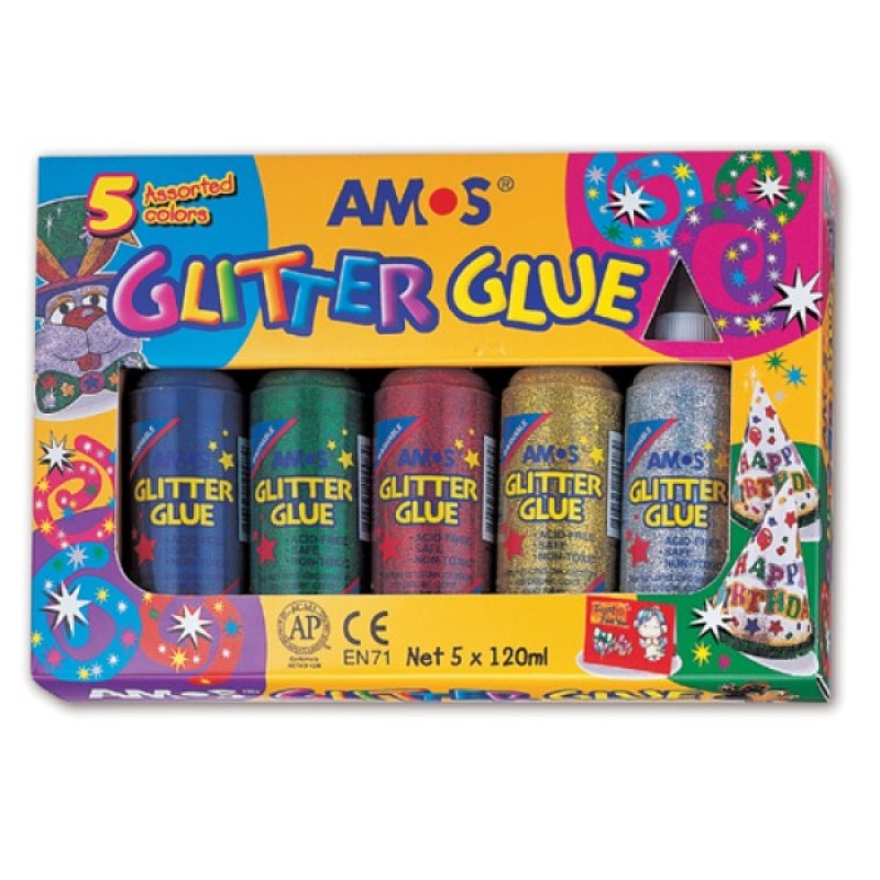 ΧΡΥΣΟΚΟΛΛΕΣ AMOS 120ml ΣΕΤ 5 ΧΡΩΜ.