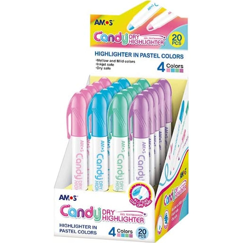 ΜΑΡΚΑΔΟΡΟΙ AMOS ΥΠΟΓΡΑΜΜΙΣΗΣ ΦΩΣΦΟΡΟΥΧΟΙ GEL PASTEL (stand 20τεμ.)