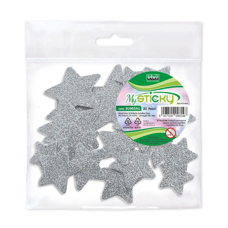 ΑΥΤΟΚΟΛΛΗΤΑ LEBEZ ΑΦΡΩΔΕΣ ΑΣΤΕΡΙΑ GLITTER ΑΣΗΜ 20τεμ.
