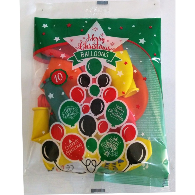 ΜΠΑΛΟΝΙΑ ΠΟΛΥΧΡΩΜΑ 10τεμ. MERRY CHRISTMAS