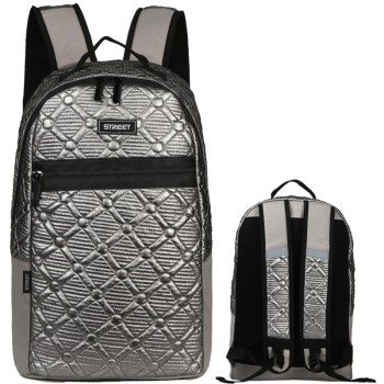 ΤΣΑΝΤΑ BACKPACK FASHION STREET SHINY SILVER METALLIC 31x16x45cm