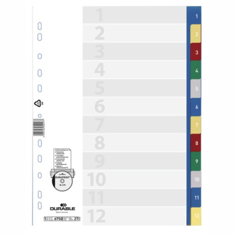 ΕΥΡΕΤΗΡΙΑ ΚΛΑΣΕΡ ΠΛΑΣΤΙΚΑ ΧΡΩΜΑΤΙΣΤΑ DURABLE ΑΡΙΘΜΩΝ 1-12