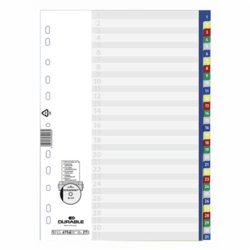 ΕΥΡΕΤΗΡΙΑ ΚΛΑΣΕΡ ΠΛΑΣΤΙΚΑ ΧΡΩΜΑΤΙΣΤΑ DURABLE ΑΡΙΘΜΩΝ 1-31