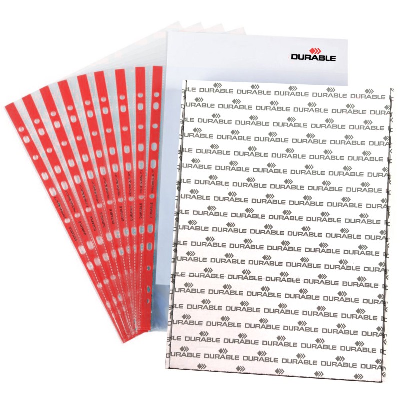 ΖΕΛΑΤΙΝΕΣ DURABLE ΚΡΙΚ ΠΛΑΙ Α4 (κόκκινες τρύπες) (πακέτο 100τεμ.)