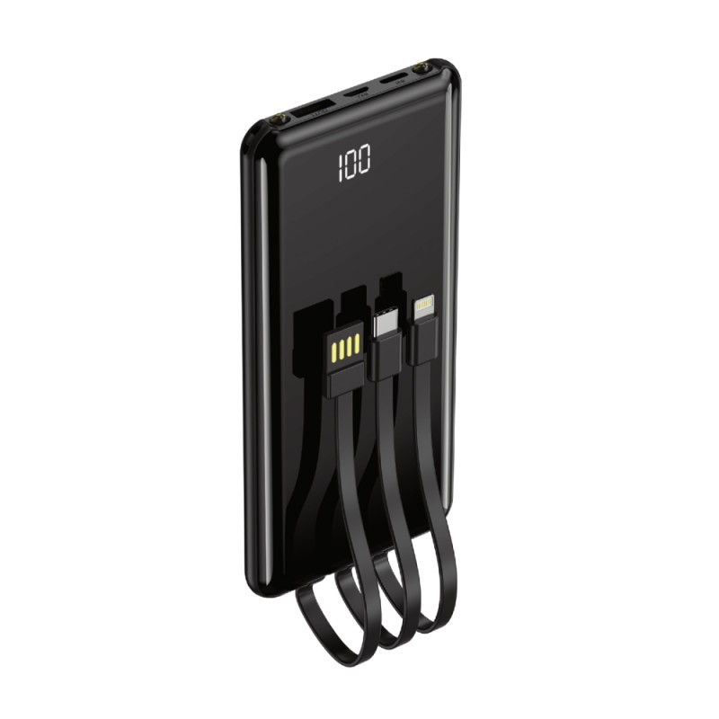 POWER BANK SETTY 10000 mAh PB-WK-101 BLACK (με καλώδια)
