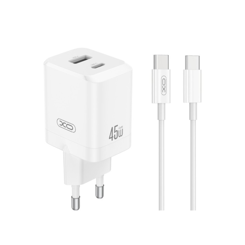 ΦΟΡΤΙΣΤΗΣ ΤΑΞΙΔΙΟΥ XO CE36 PD 45W + ΚΑΛΩΔΙΟ USB C-USB C WHITE