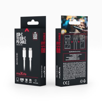 ΚΑΛΩΔΙΟ MAXLIFE MXUC-05 USB TO USB C 60W WHITE 1m
