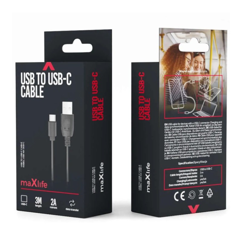 ΚΑΛΩΔΙΟ MAXLIFE USB TO USB TYPE C 3m 2Α
