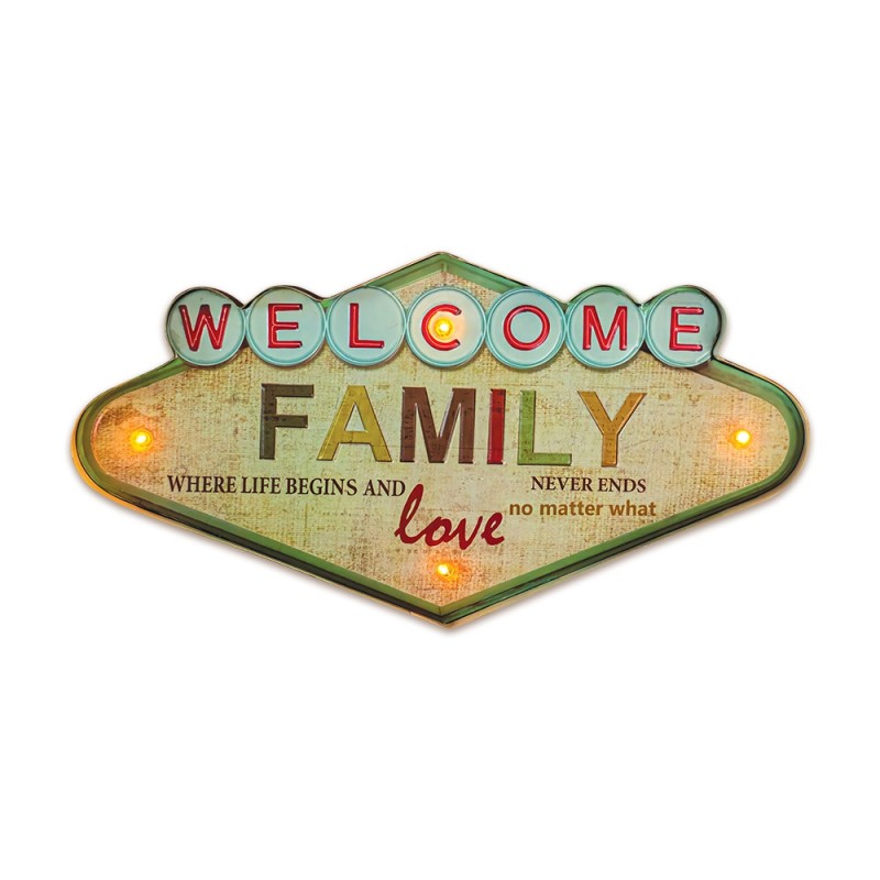 ΠΙΝΑΚΙΔΑ RETRO ΜΕΤΑΛΛΙΚΗ ΤΟΙΧΟΥ FOREVER LED Welcome Family (490 x 50 x 255mm)