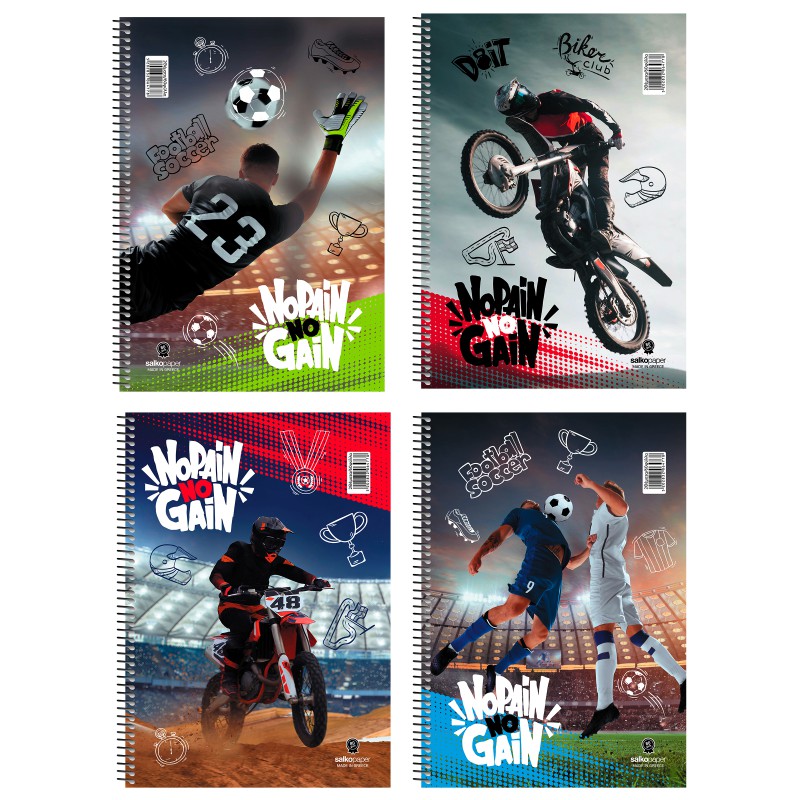 ΤΕΤΡΑΔΙΑ SALKO ΣΠΙΡΑΛ NO PAIN NO GAIN 17Χ25 3ΘΕΜ.