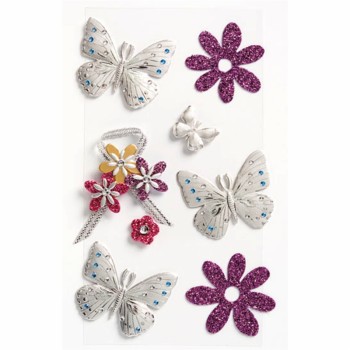 ΑΥΤΟΚΟΛΛΗΤΑ BSB CREATIVE GLITTER 3D FLOWERS & BUTTERFLIES (1 φύλλο)