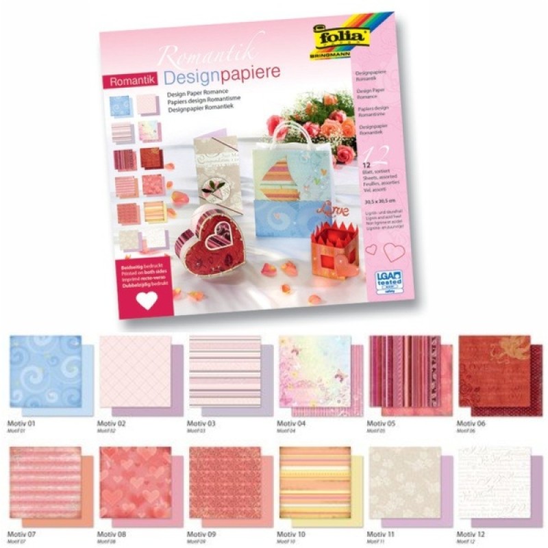 ΧΑΡΤΟΝΙΑ FOLIA GLITTER ROMANTIC 30,5χ30,5 190gr ΑΣΟΡΤΙ 12τεμ. (12 σχέδια)