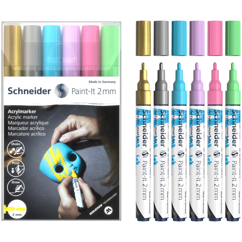 ΜΑΡΚΑΔΟΡΟΙ SCHNEIDER PAINT-IT 310 (2mm) σετ 6 pastel μεταλλικά χρώματα