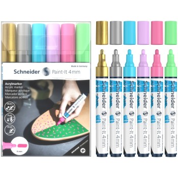 ΜΑΡΚΑΔΟΡΟΙ SCHNEIDER PAINT-IT 320 (4mm) σετ 6 pastel μεταλλικά χρώματα