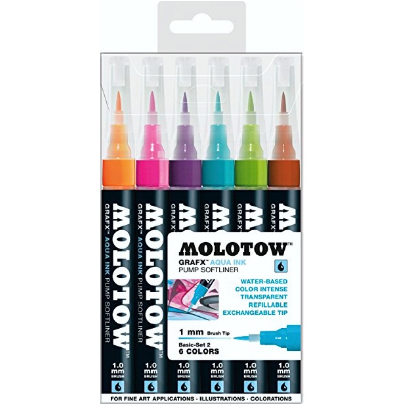 ΜΑΡΚΑΔΟΡΟΙ MOLOTOW AQUA TWIN SOFT BRUSH (σετ 6 τεμ.)