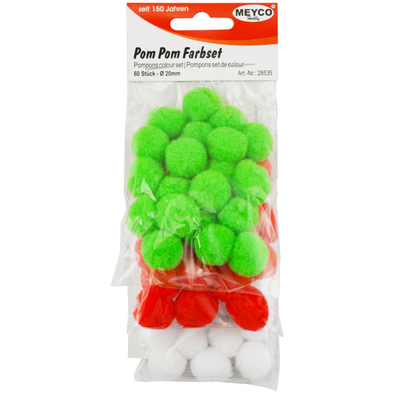 ΠΟΜ-ΠΟΜ ΡΟΜ-ΡΟΜ MEYCO ΣΕΤ 3 ΧΡΩΜΑΤΩΝ Φ20mm (ΠΡΑΣΙΝΟ-ΚΟΚΚΙΝΟ-ΛΕΥΚΟ) (60τεμ.)